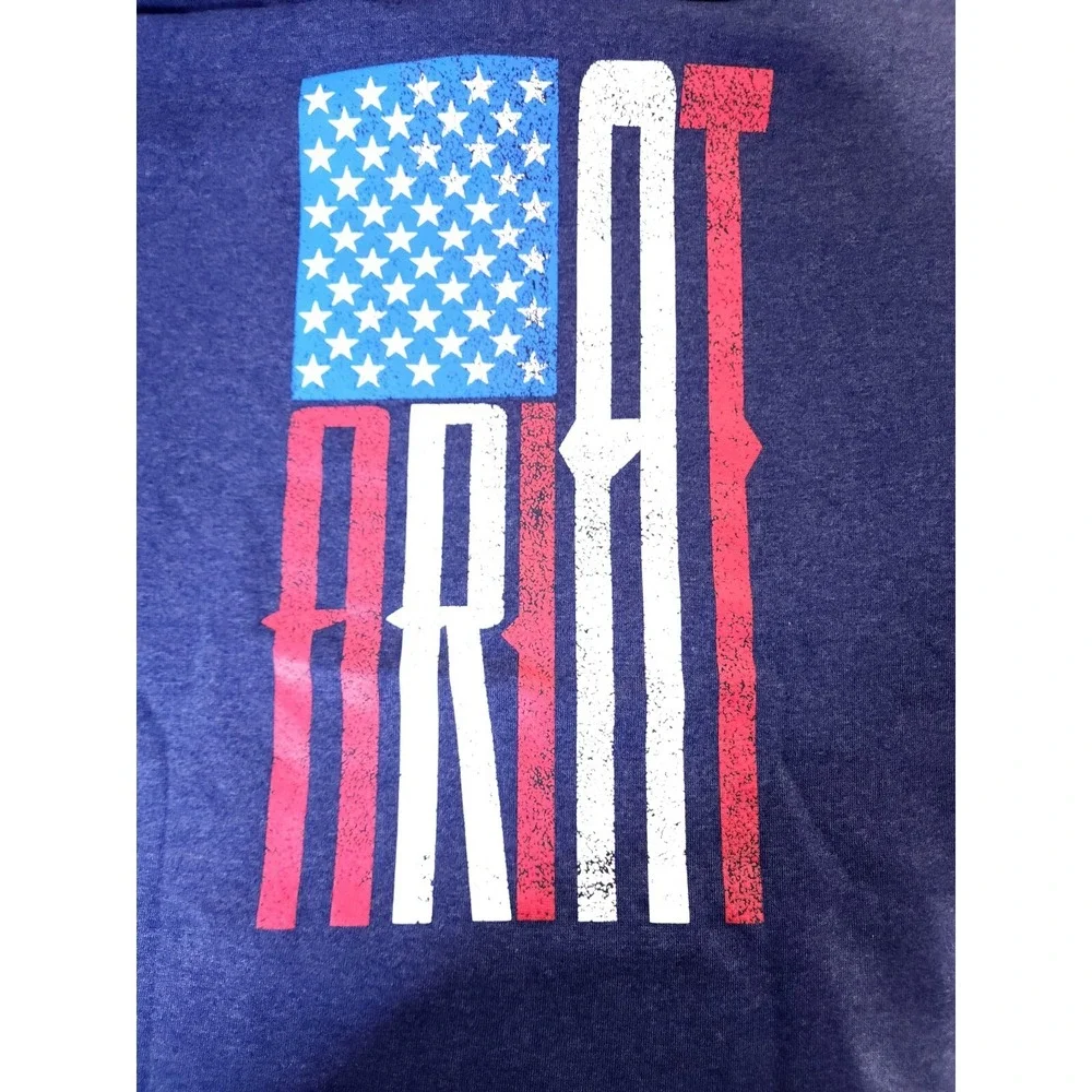 Ariat Mens Size XL Heather Blue US of A Fleece‎ Pocket Hooded Sweatshirt